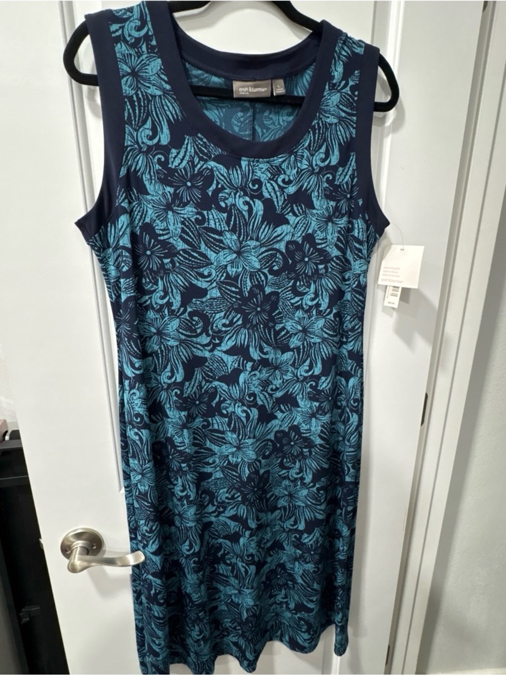 croft & barrow Navy and Teal Floral Sleeveless Midi Dress